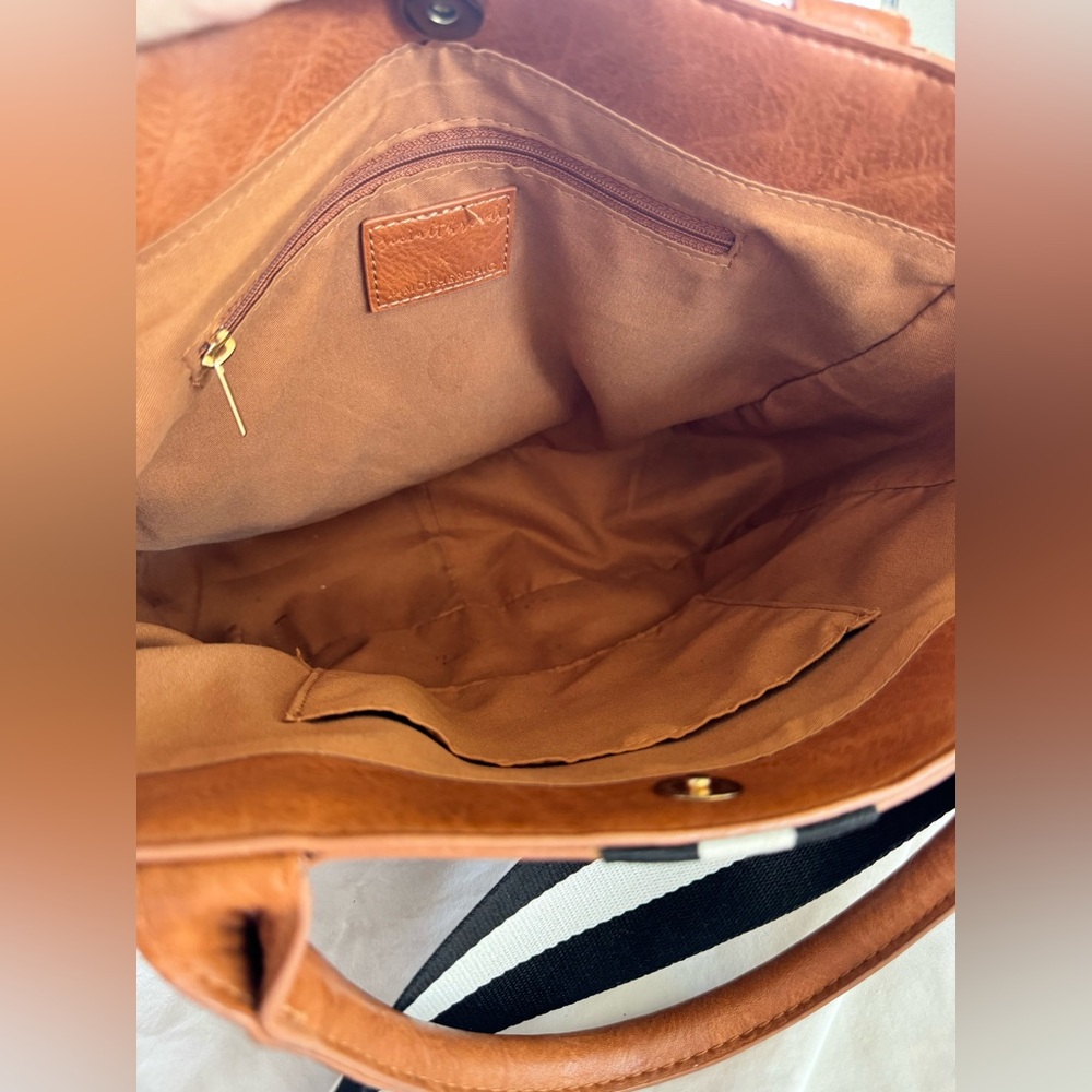 Social Threads x Motherchic Camel Stripe Tote Bag Convertible Crossbody Satchel - Picture 7 of 16